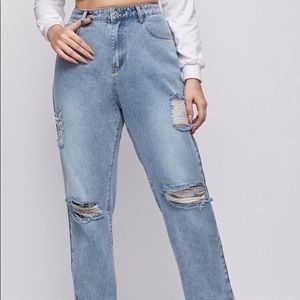 Plus High Waist Ripped Straight Jeans